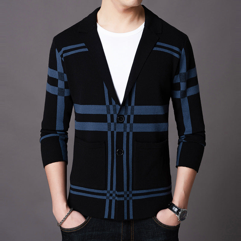 Men's elegant knitted blazer with modern check pattern Lisslune