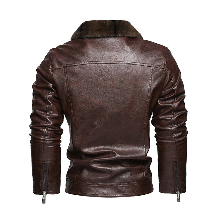 Men's Leather Jacket with Warm Collar and Practical Pockets Lisslune