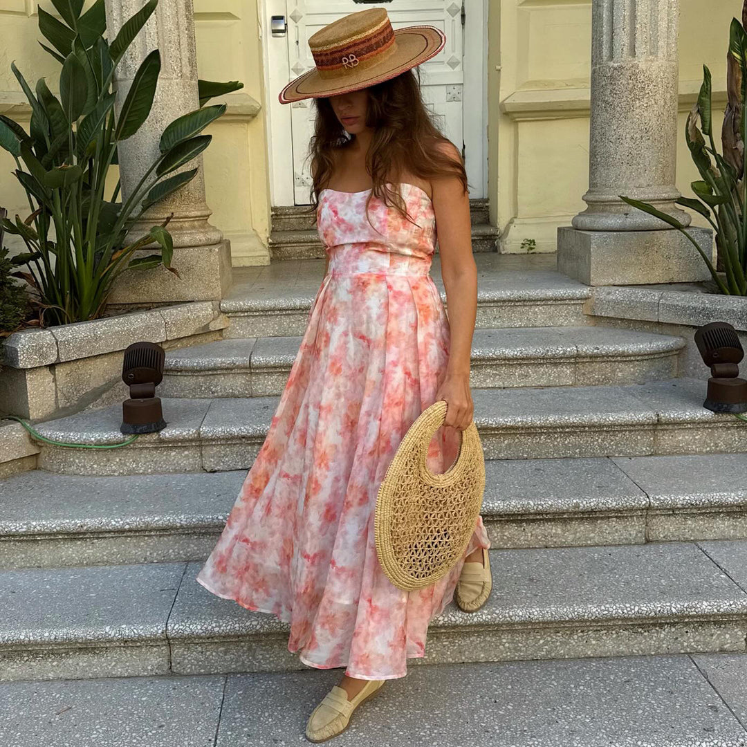 Ladies Maxi Dress with elegant draping and romantic floral pattern Lisslune