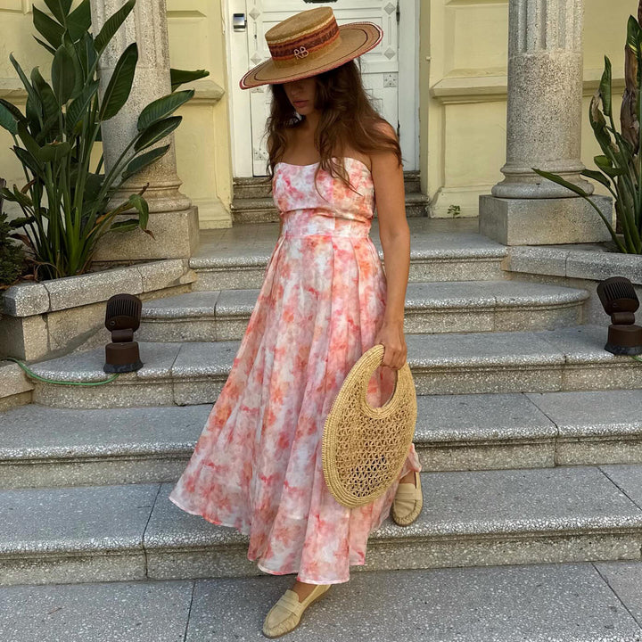 Ladies Maxi Dress with elegant draping and romantic floral pattern Lisslune