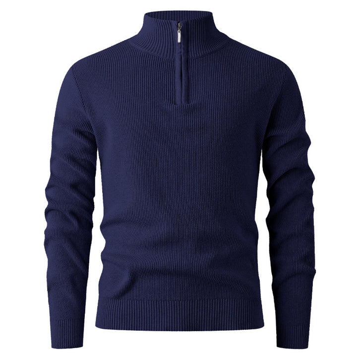 Men's knit sweater with modern stand-up collar and functional zipper Lisslune