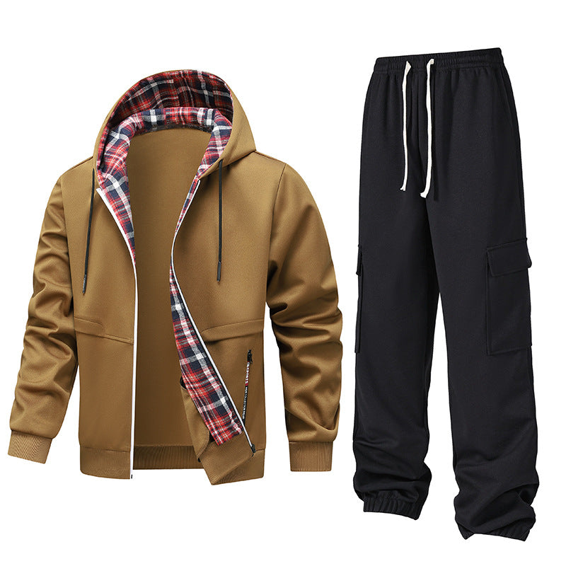 Men's casual tracksuit with hood and checked lining Lisslune