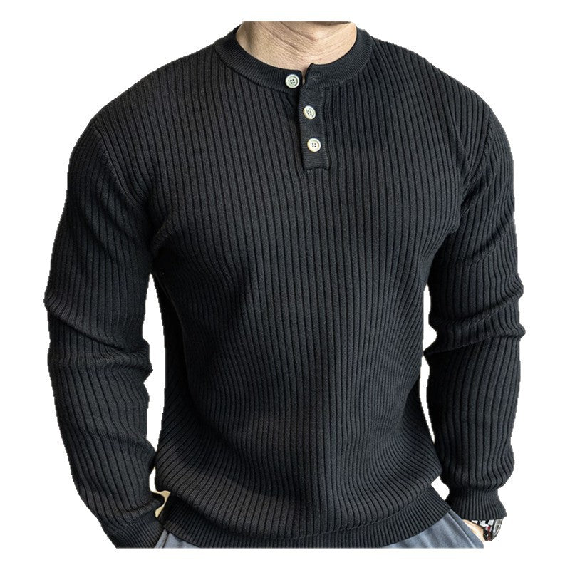 Men's Long Sleeve Sweater with Textured Rib Knit Lisslune