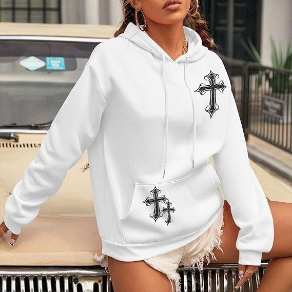 Women's Hoodie with Artistic Cross Design Lisslune