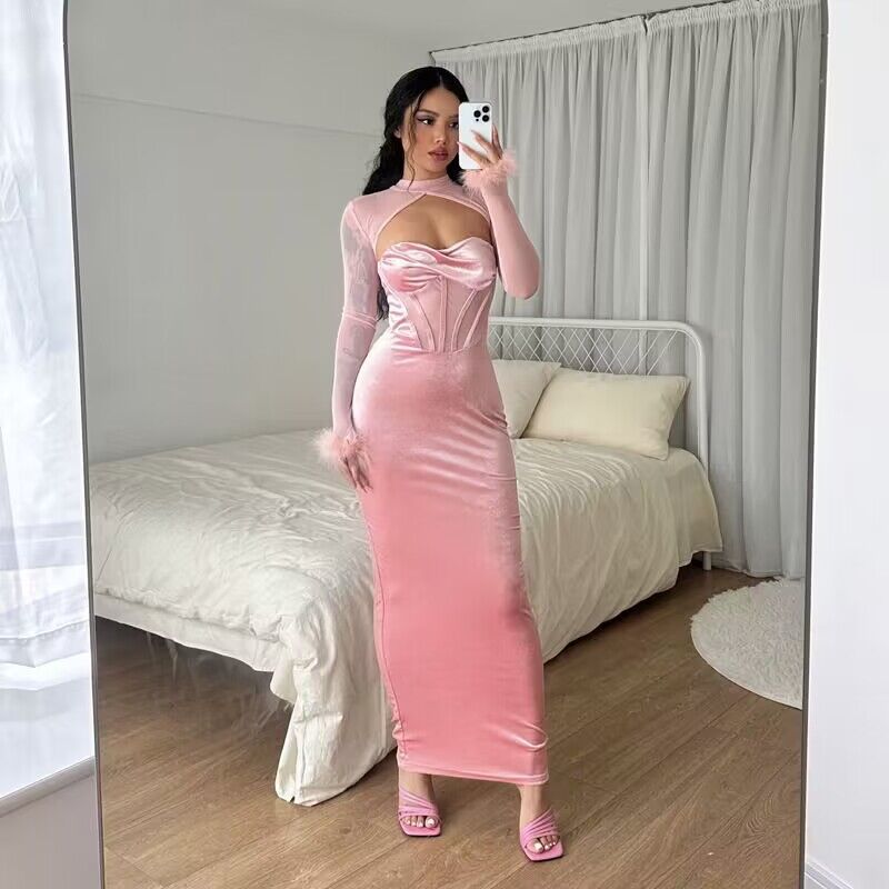 Women’s maxi dress with innovative corset top and transparent sleeves Lisslune