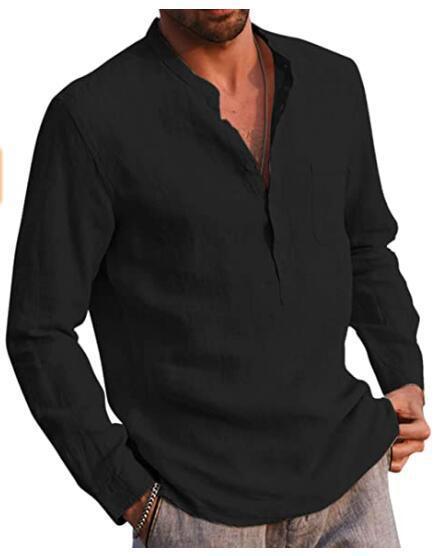 Men's linen shirt with classic Henley neckline and chest pocket Lisslune