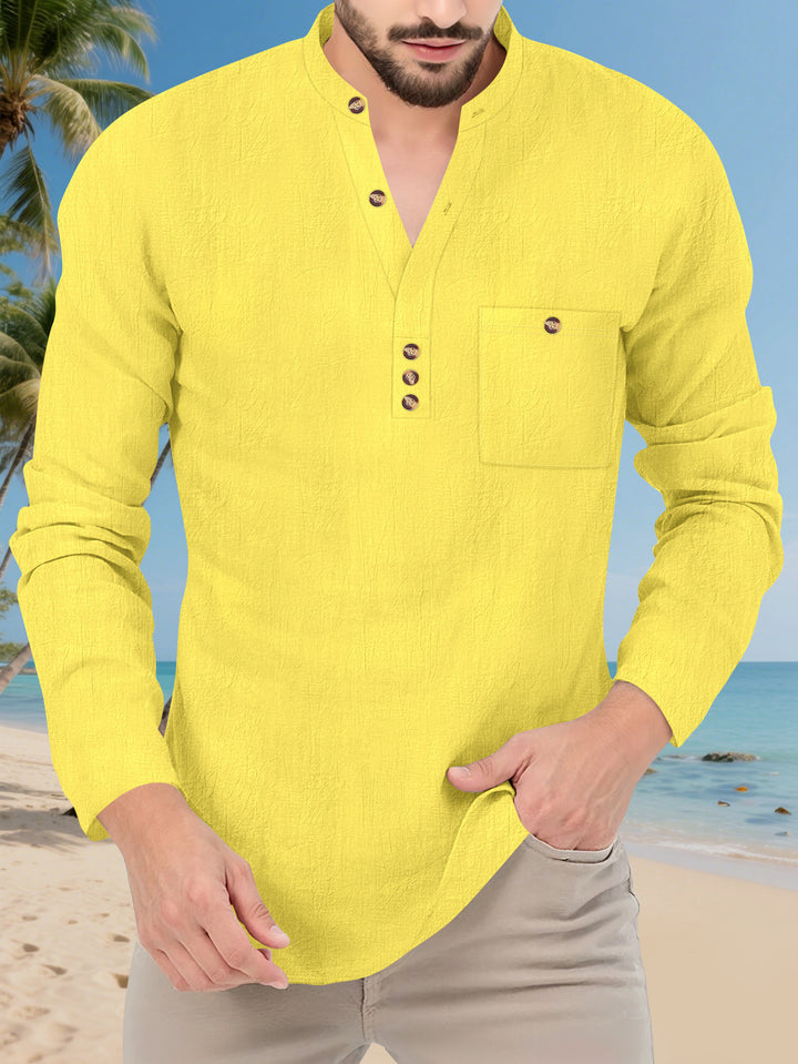 Men's Long Sleeve Shirt with Button Placket and Practical Chest Pocket Lisslune