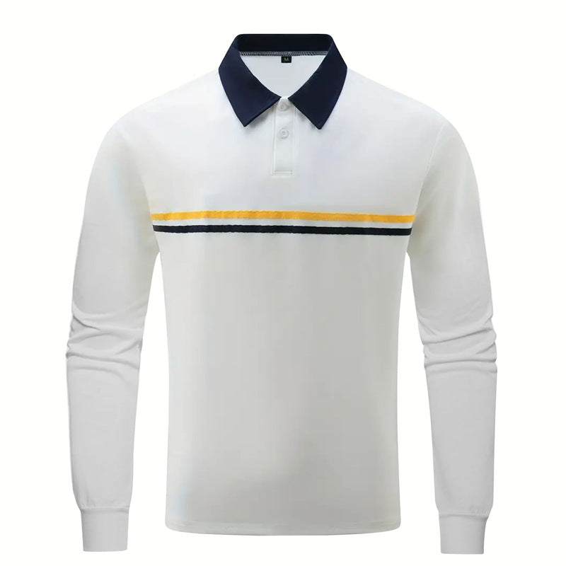 Men's Long Sleeve Polo Shirt with Modern Stripe Pattern Lisslune