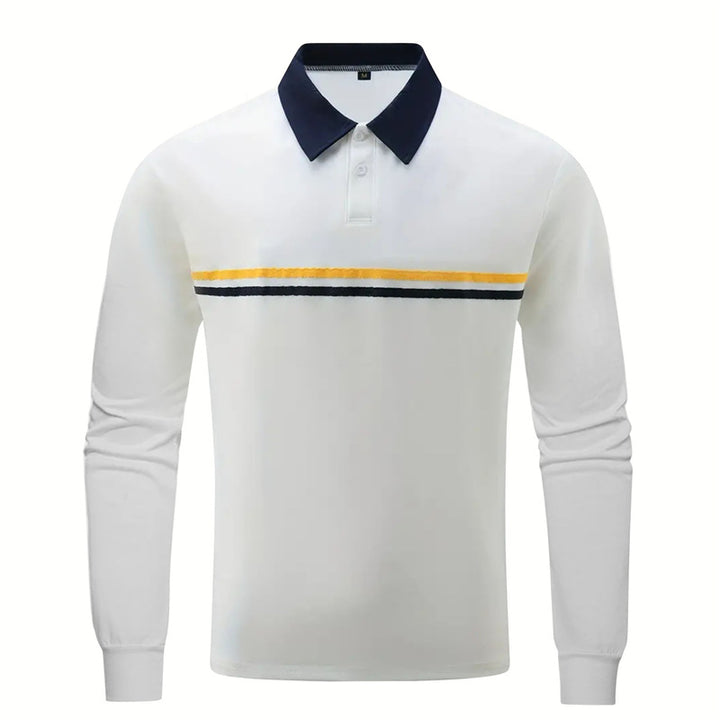 Men's Long Sleeve Polo Shirt with Modern Stripe Pattern Lisslune