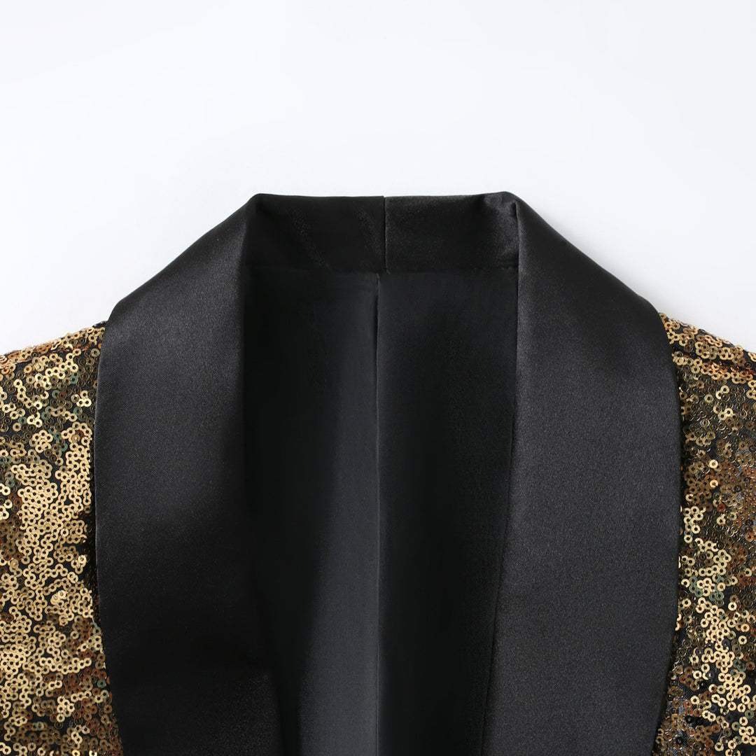 Men's Glamorous Sequin Blazer with Satin Lapels and Modern Cut Lisslune
