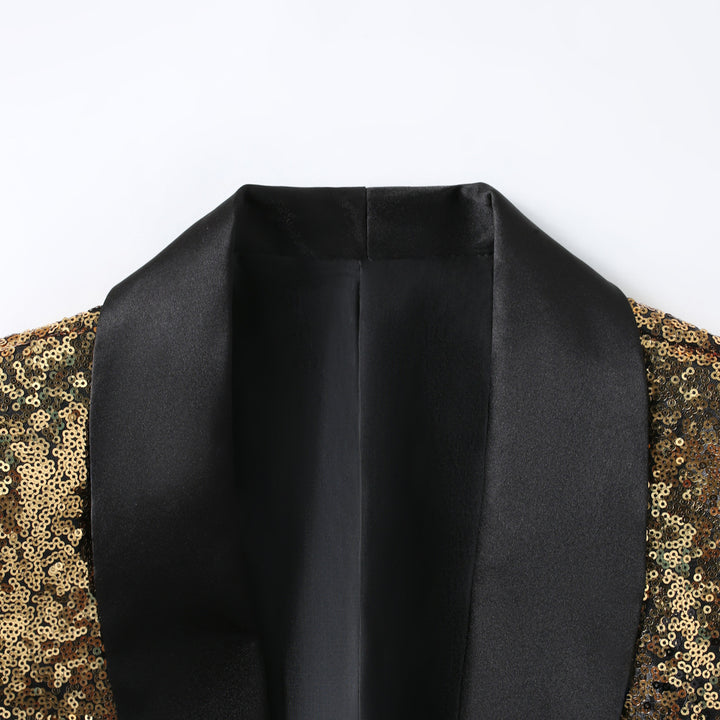 Men's Glamorous Sequin Blazer with Satin Lapels and Modern Cut Lisslune