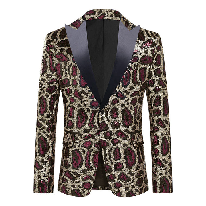 Men's elegant sequin suit blazer with modern leopard print Lisslune