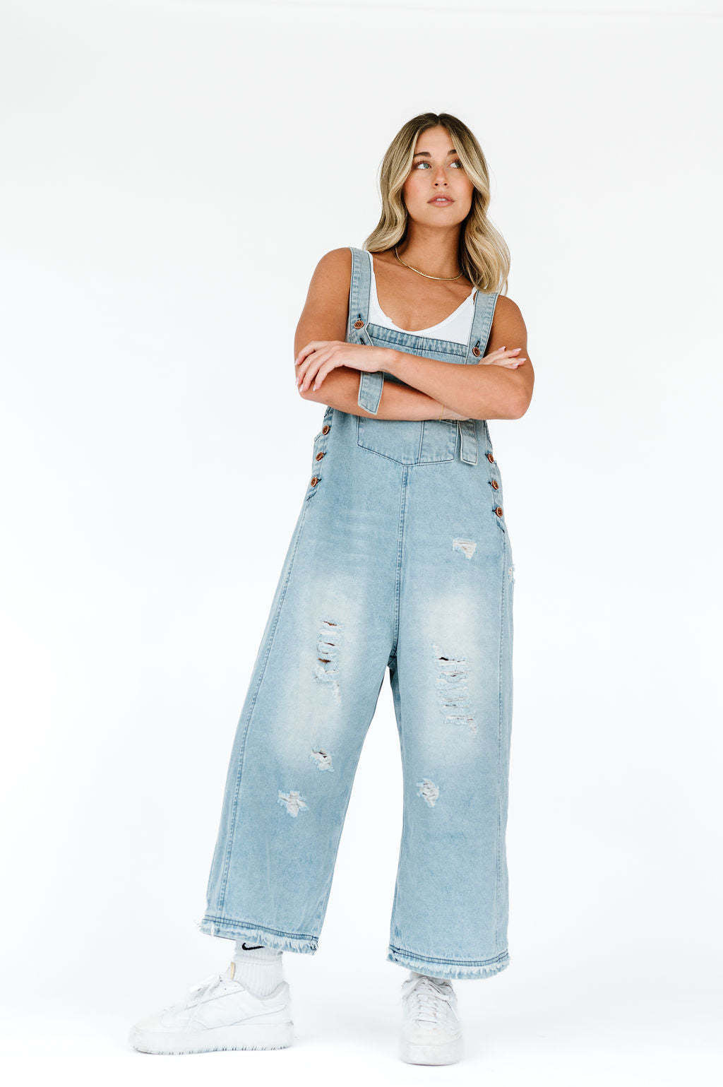 Women's casual denim overalls with trendy destroyed details Lisslune