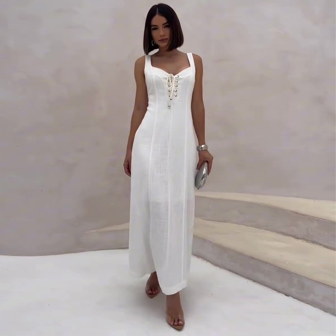 Women's evening dress with fashionable lacing details and elegant cut