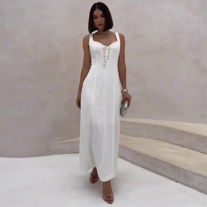 Women's evening dress with fashionable lacing details and elegant cut