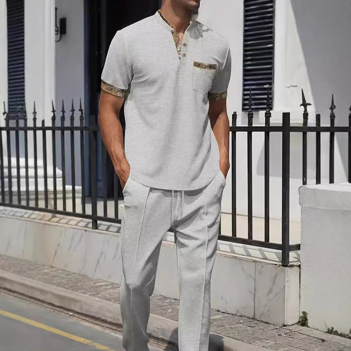 Men's Fashion Outfit Set with Textured Top and Casual Pants Lisslune