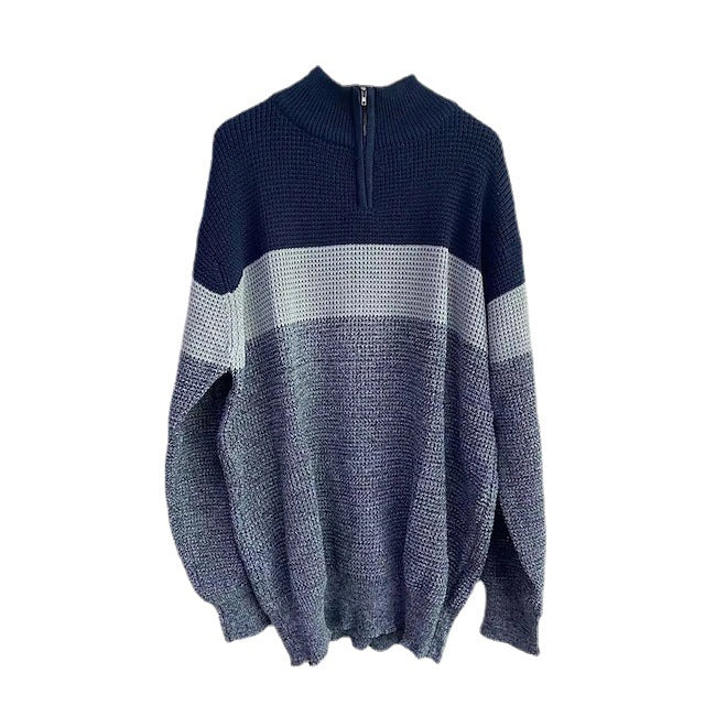 Men's Patterned Knit Sweater with Zipper and Color Block Design Lisslune