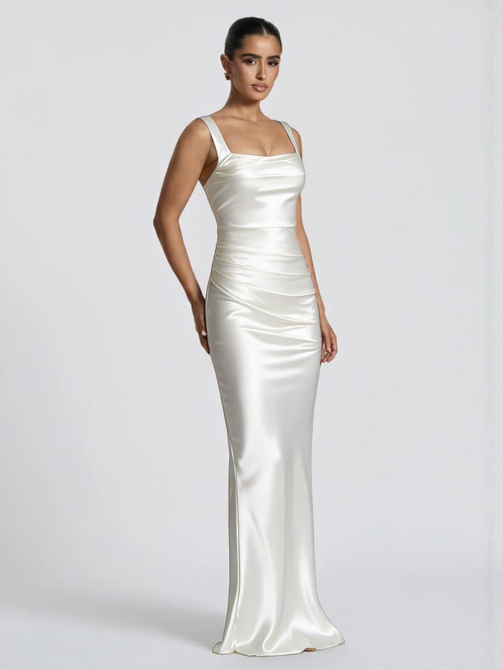 Damen Elegantes Satin-Maxi-Kleid mit figurschmeichelndem Design Lisslune