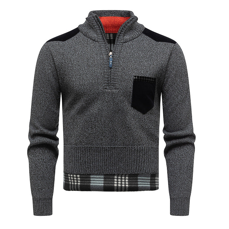 Men's Stylish Sweater with Short Zipper and Chest Pocket Lisslune