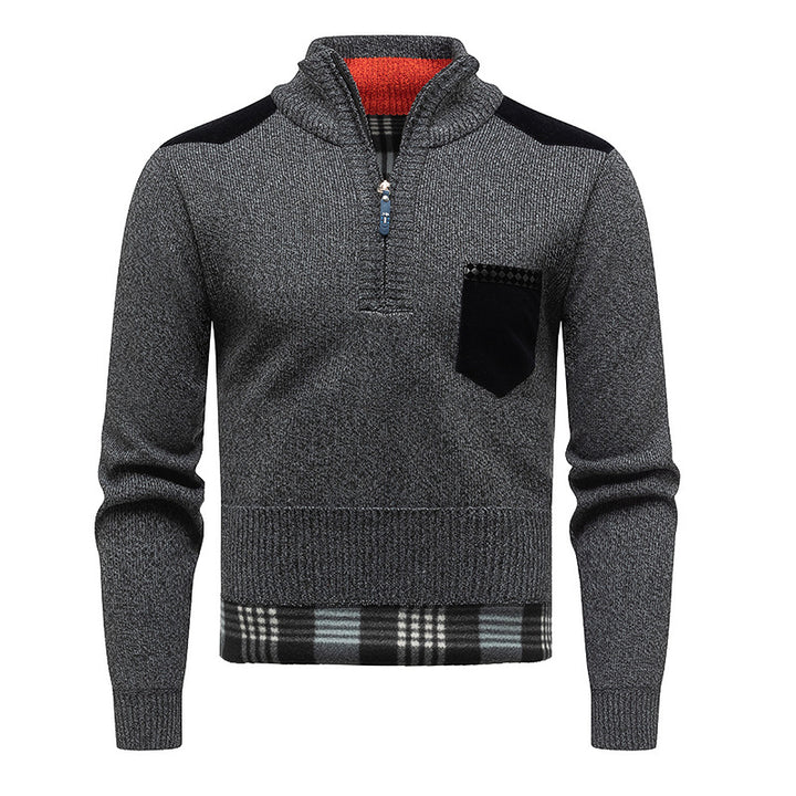 Men's Stylish Sweater with Short Zipper and Chest Pocket Lisslune