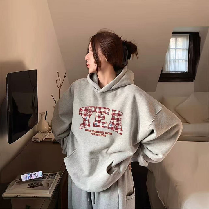 Women's Oversized Hooded Sweatshirt with Creative Writing Lisslune