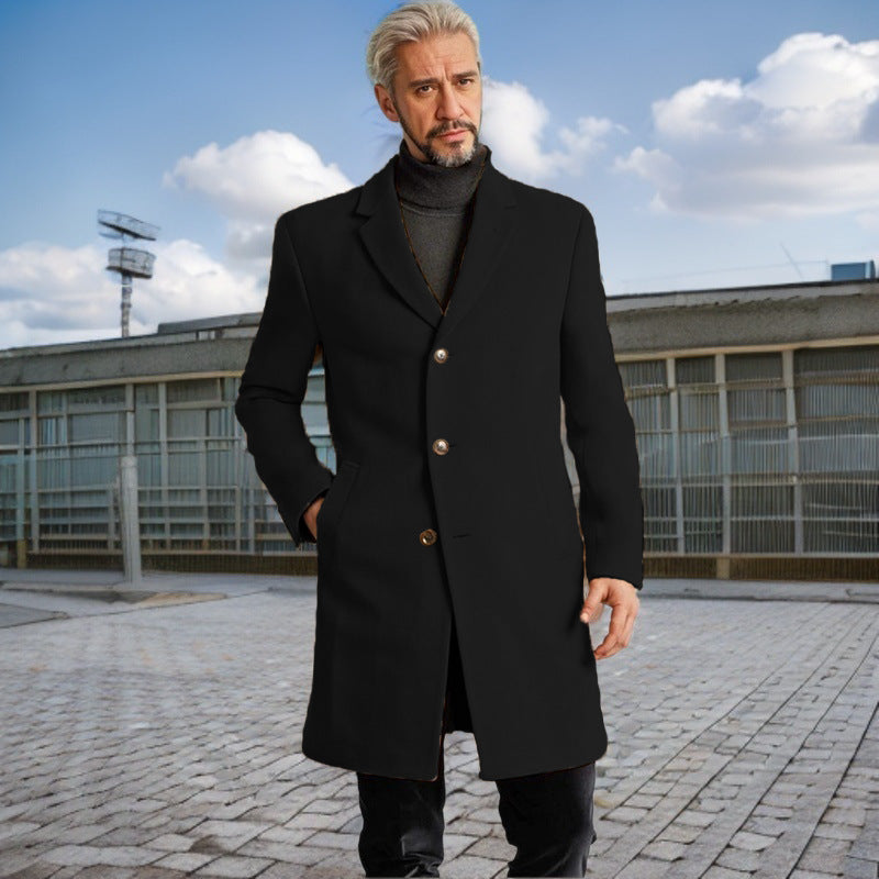 Men's Elegant Long Coat with Fashionable Buttons and High-Quality Fabric Lisslune