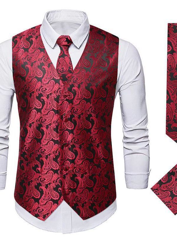 Men's elegant vest suit set with matching tie and pocket square Lisslune