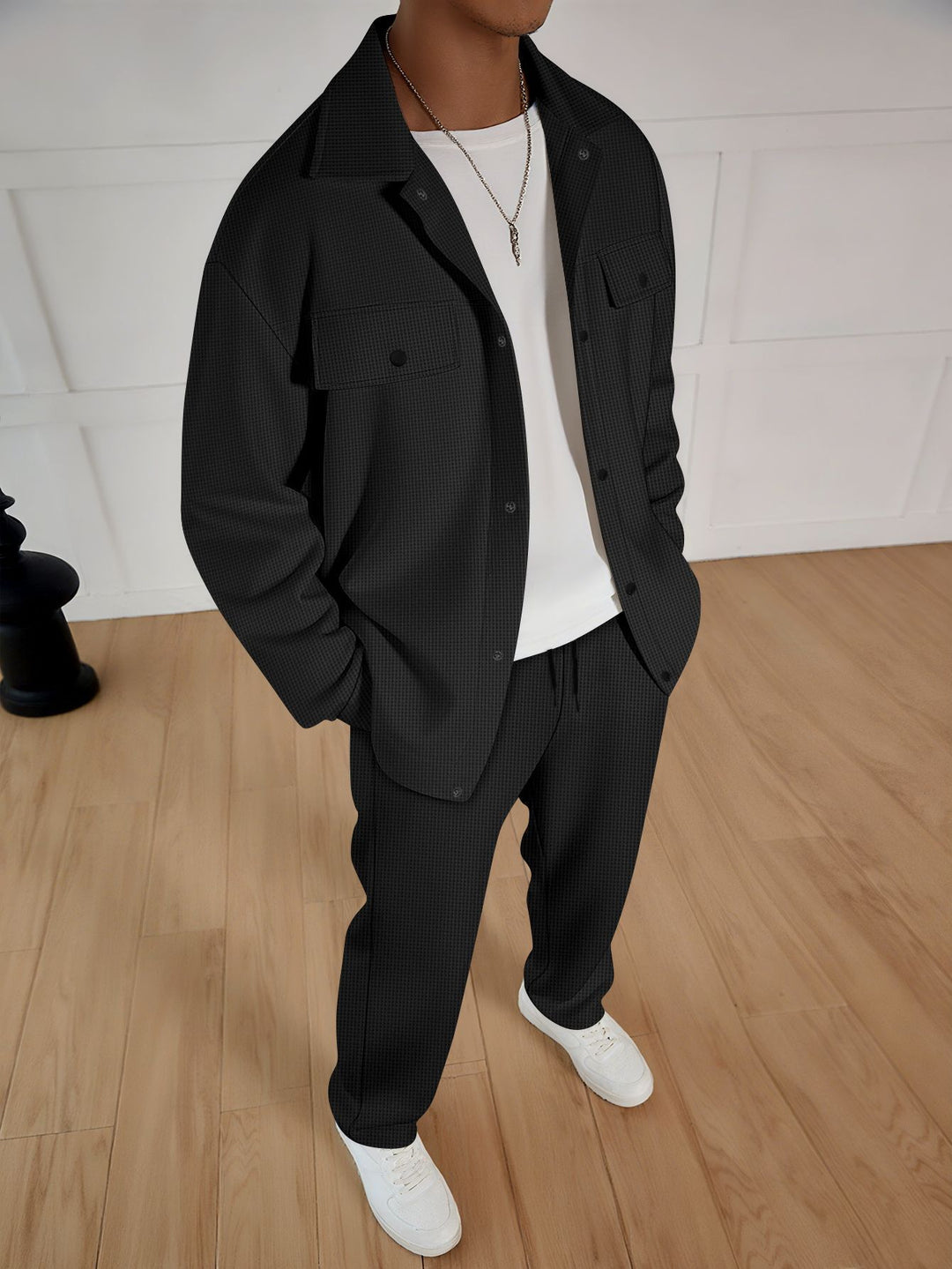 Men's casual set of striped overshirt and comfortable joggers Lisslune