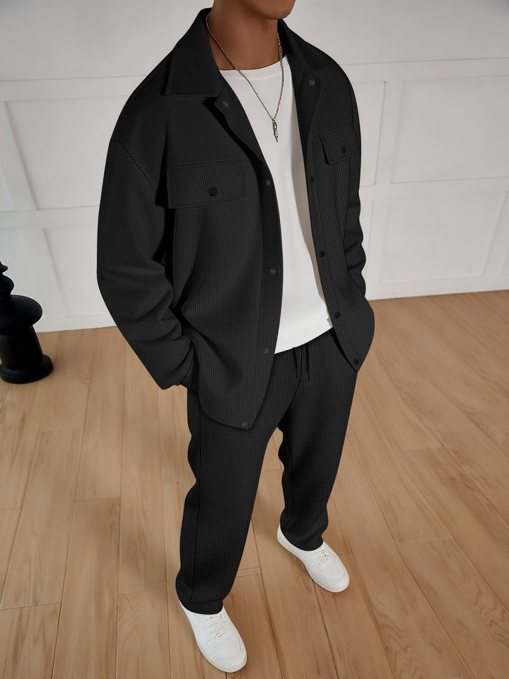 Men's casual set of striped overshirt and comfortable joggers Lisslune