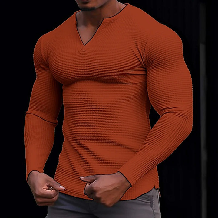 Men's stylish long-sleeve T-shirt with structured V-neck Lisslune