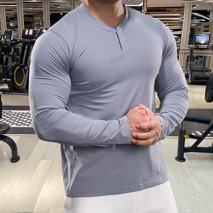 Men's Long Sleeve Sports Top with optimal moisture regulation and stylish Henley collar Lisslune