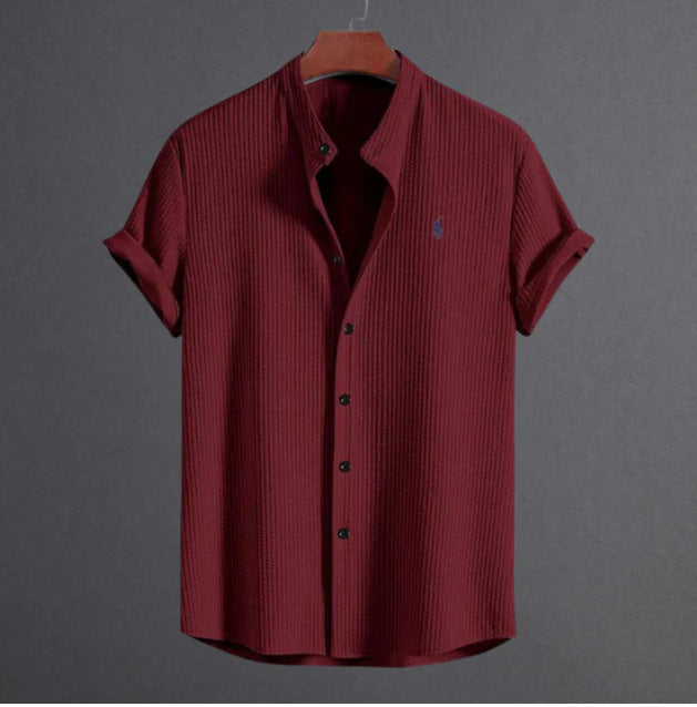 Men's Short-Sleeve Shirt with Textured Fabric Lisslune