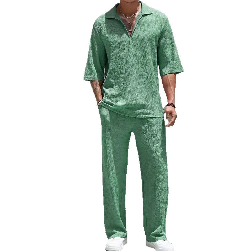 Men's casual leisure set with textured top and wide-cut trousers Lisslune