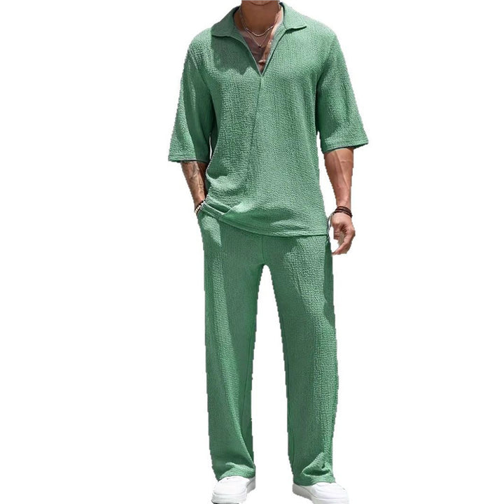 Men's casual leisure set with textured top and wide-cut trousers Lisslune