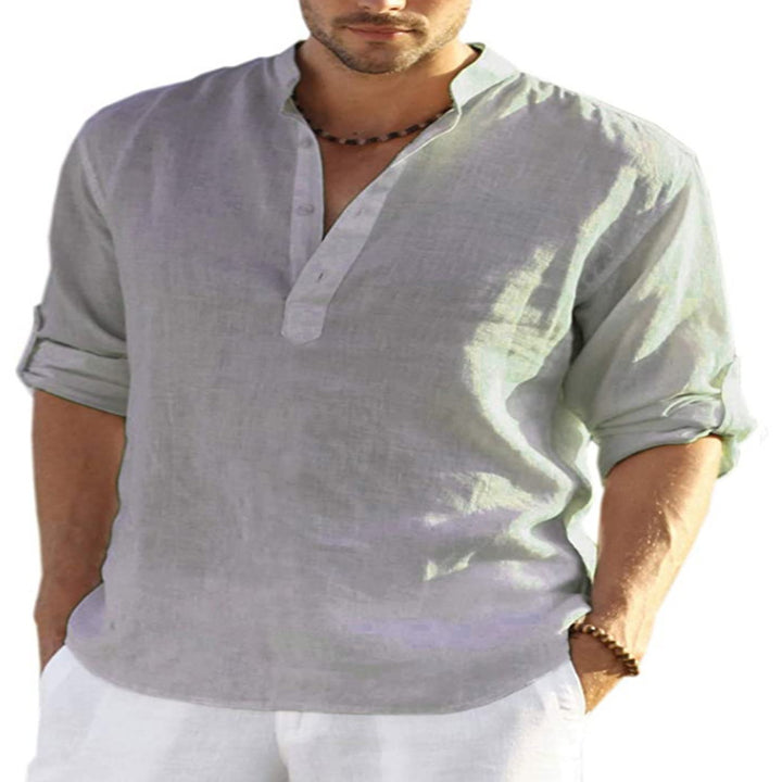 Men's linen shirt with short cuffs and modern accents Lisslune