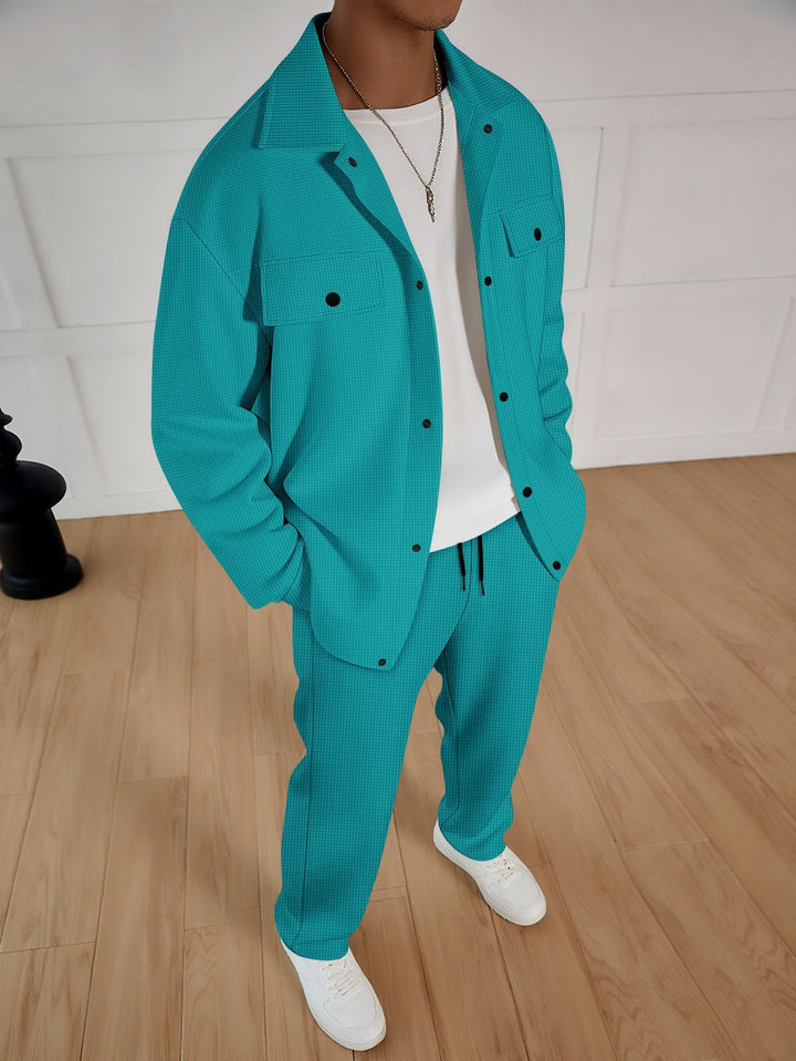 Men's casual set of striped overshirt and comfortable joggers Lisslune