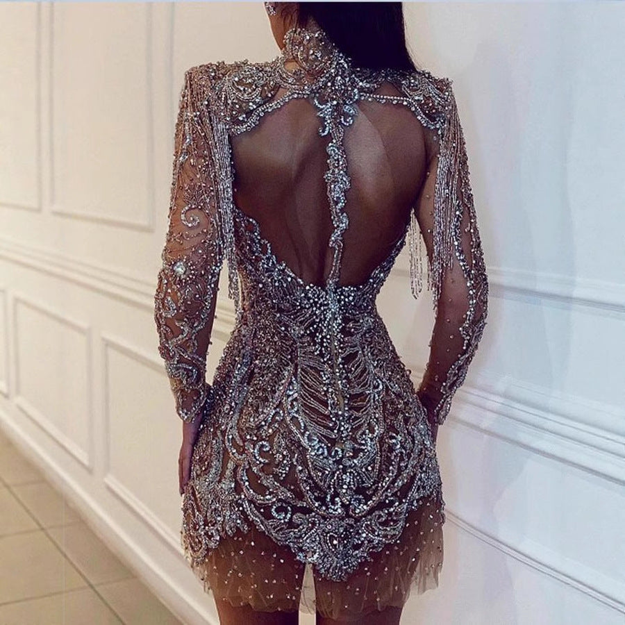 Ladies glamorous mini dress with sparkling sequins and exciting fringes Lisslune