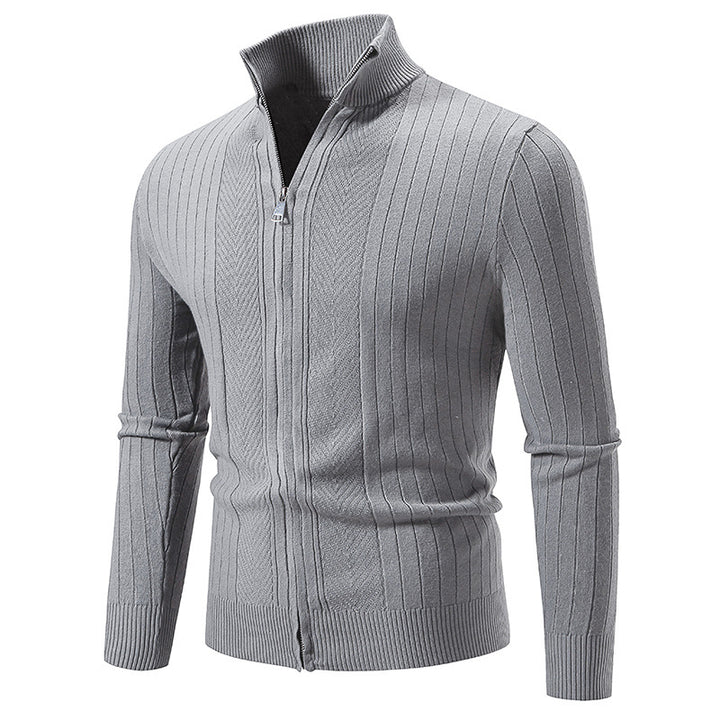 Men's cardigan with modern zip and fine ribbed texture Lisslune