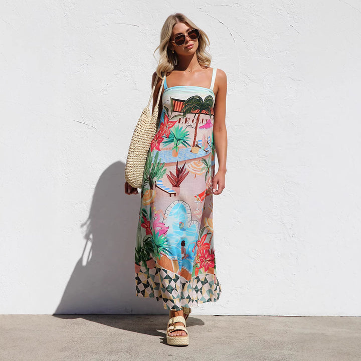 Women's Summer Maxi Dress with Colorful Print and Airy Fit