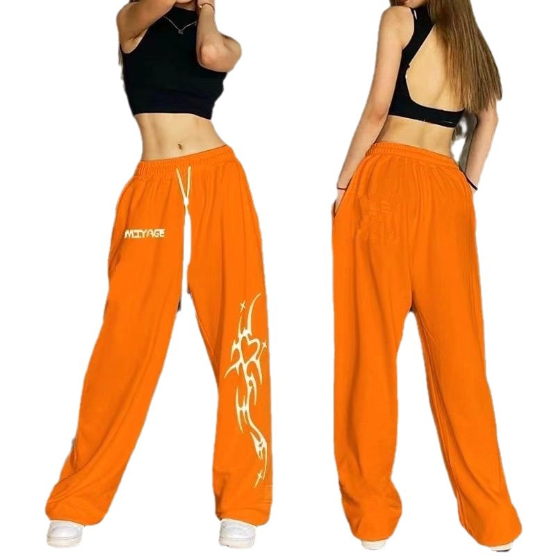 Women's casual leisure pants with a wide cut and striking graphic design Lisslune