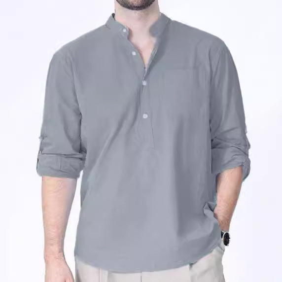 Men's long-sleeve shirt with stand-up collar and breast pocket Lisslune