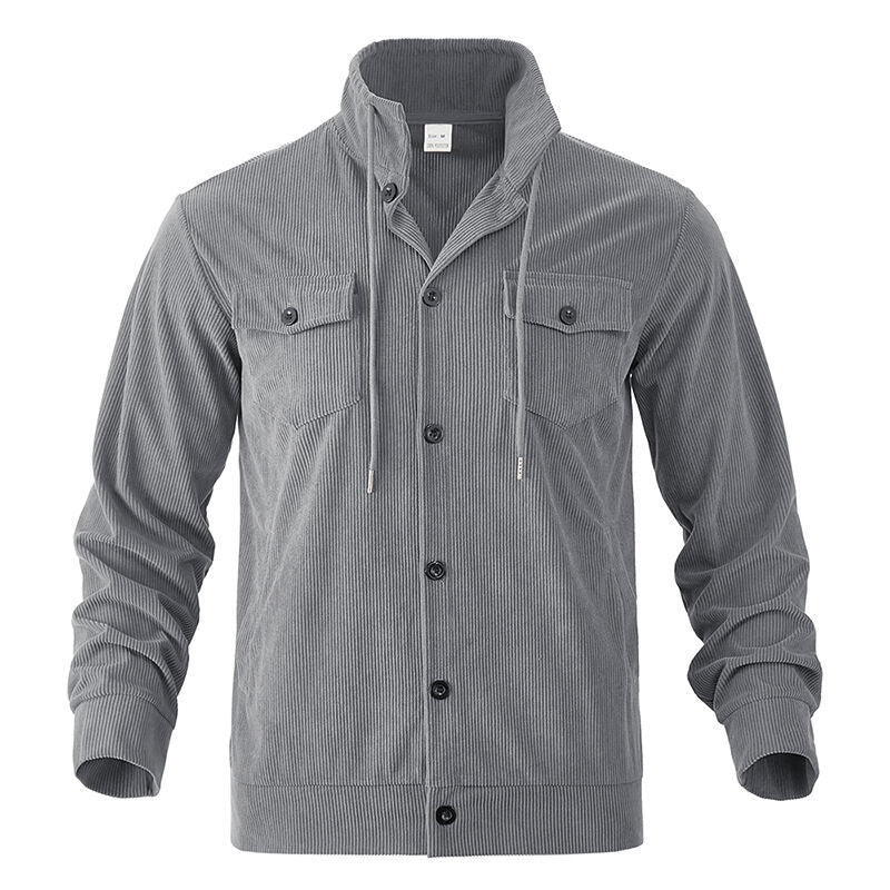 Men's High-Quality Cord Jacket with Practical Pockets and Fashionable Stand-Up Collar Lisslune