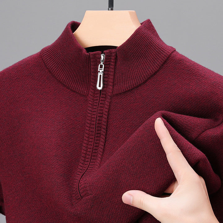 Men's Stand-Up Collar Pullover with Zipper and Ribbed Structure Lisslune