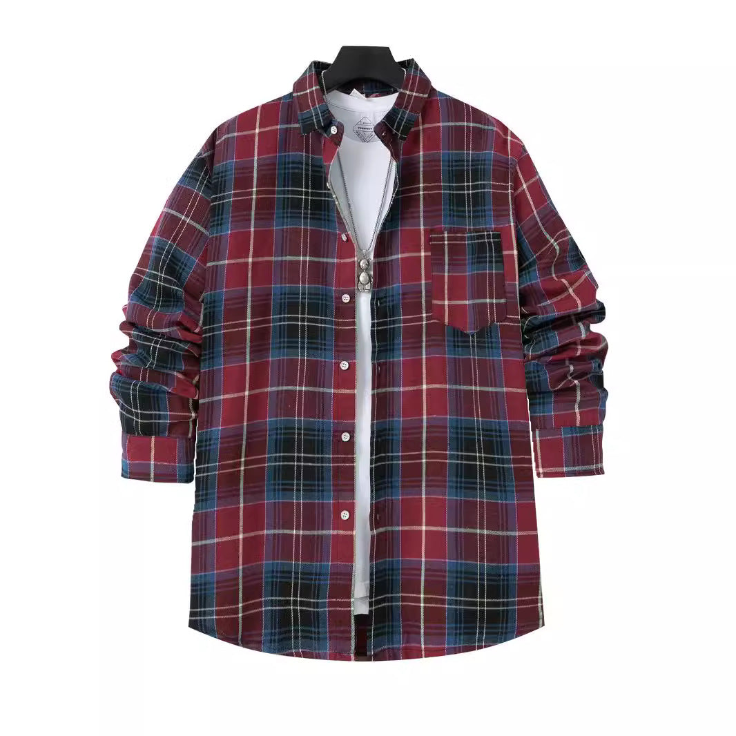 Men's Checkered Flannel Shirt with Chest Pocket and Comfortable Fit Lisslune