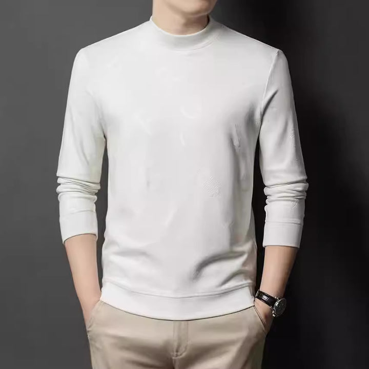 Men's elegant stand-up collar sweater with subtle logo pattern Lisslune