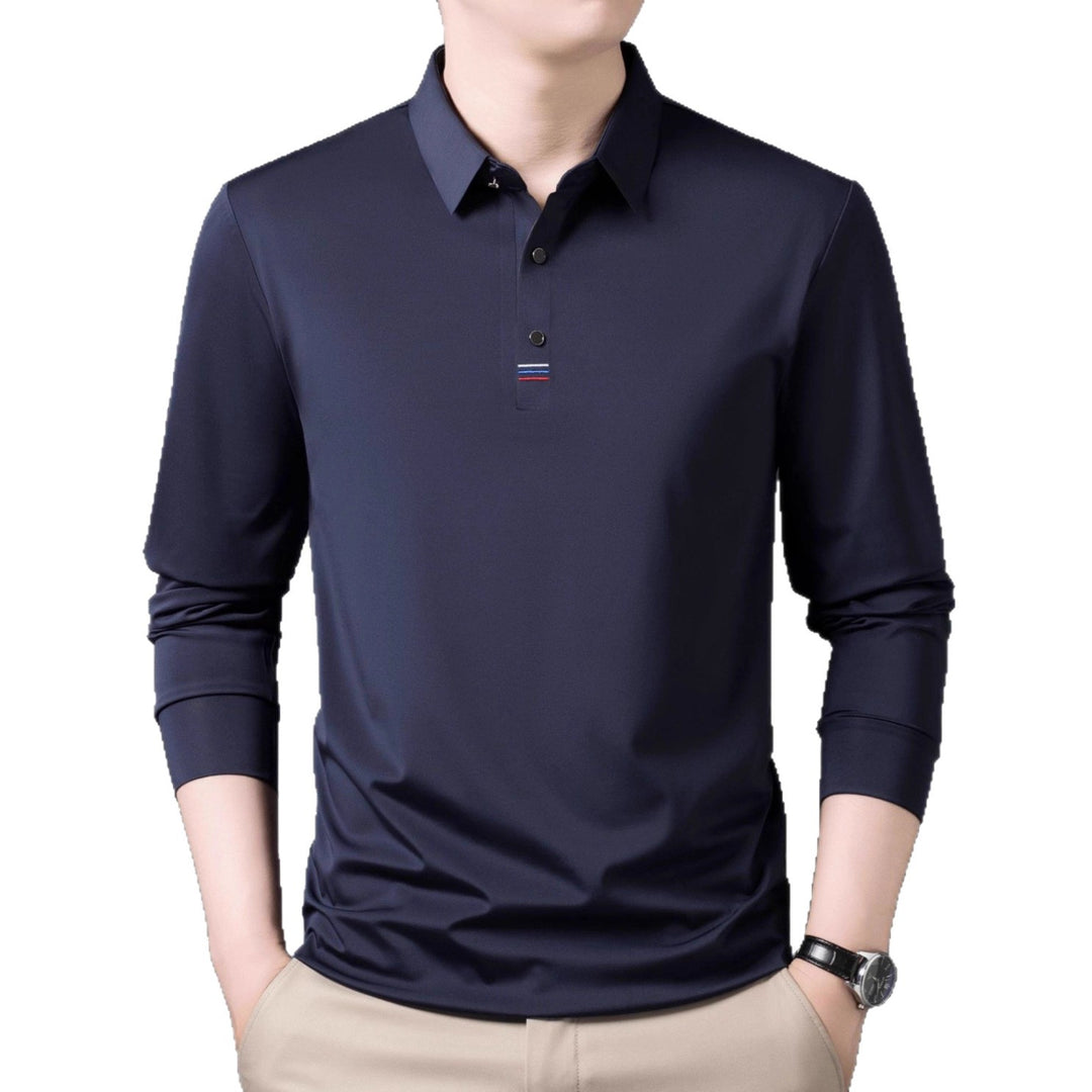 Men's Sporty Long Sleeve Polo Shirt with Elastic Functional Fabric Lisslune