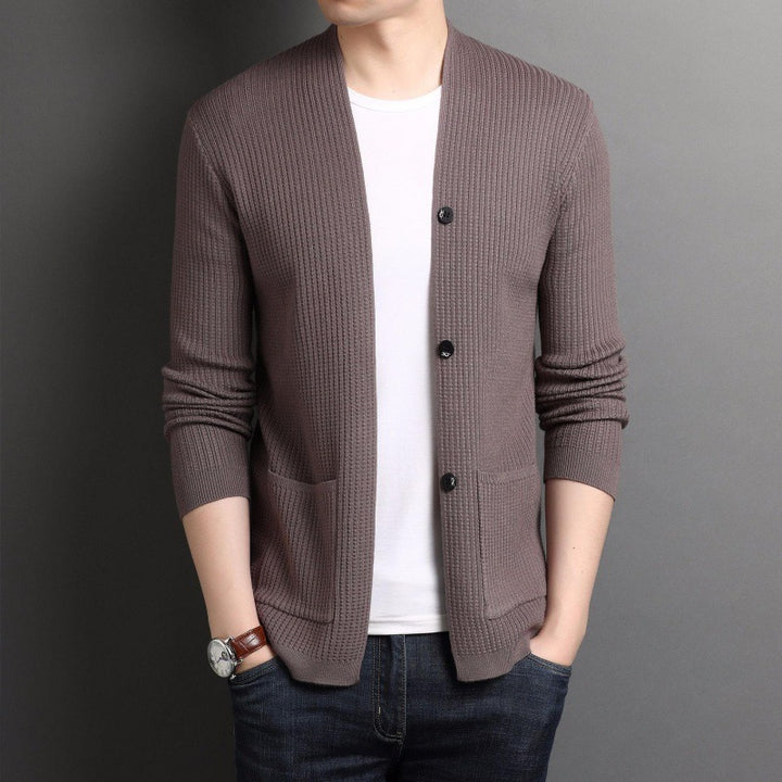 Men's Lightweight Cardigan with Fine Ribbed Texture Lisslune