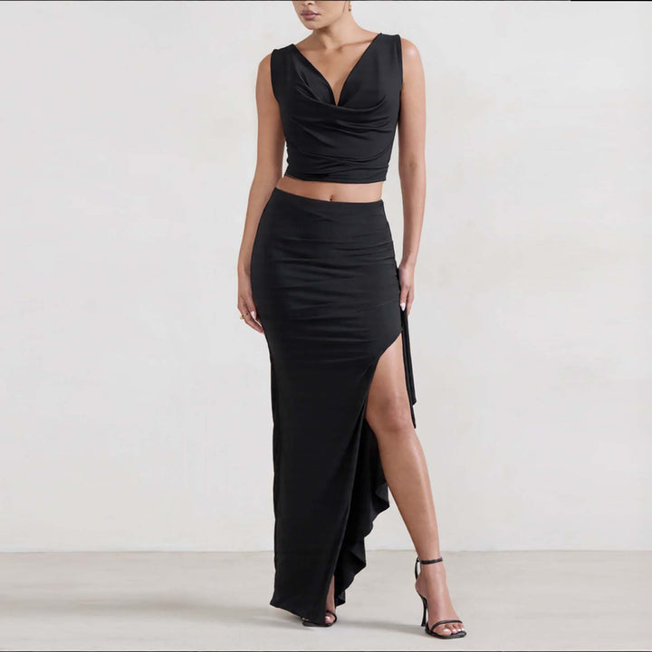 Damen Elegantes Crop-Top und Maxi-Rock Set mit hohem Schlitz Lisslune