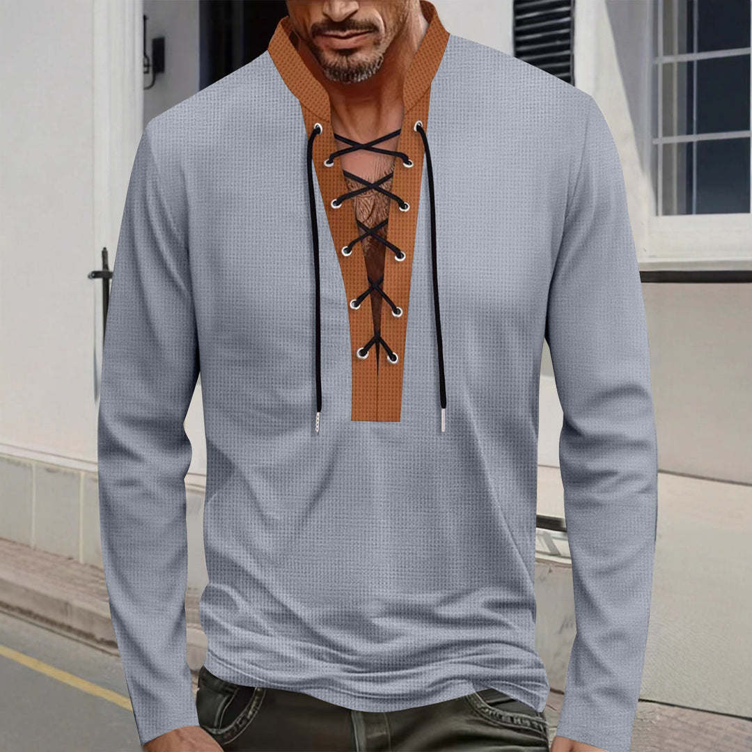 Men's long sleeve shirt with modern lacing design Lisslune