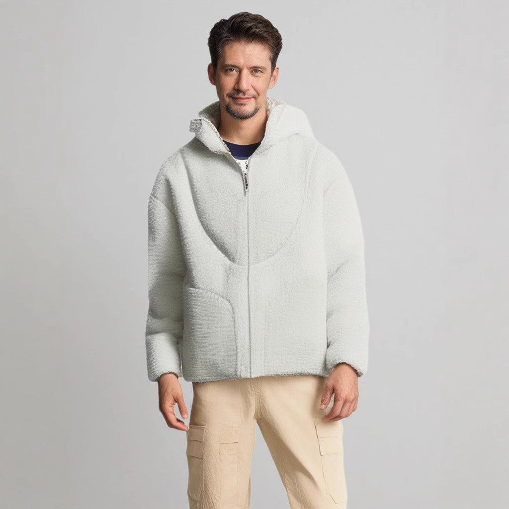 Men's Cozy Teddy Jacket with Contrast Seams Lisslune